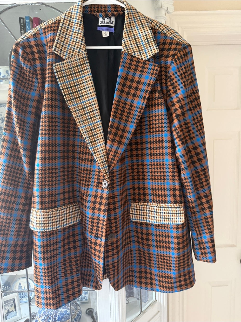 Future Collective Brown & Blue Plaid Women's Blazer Sz XL